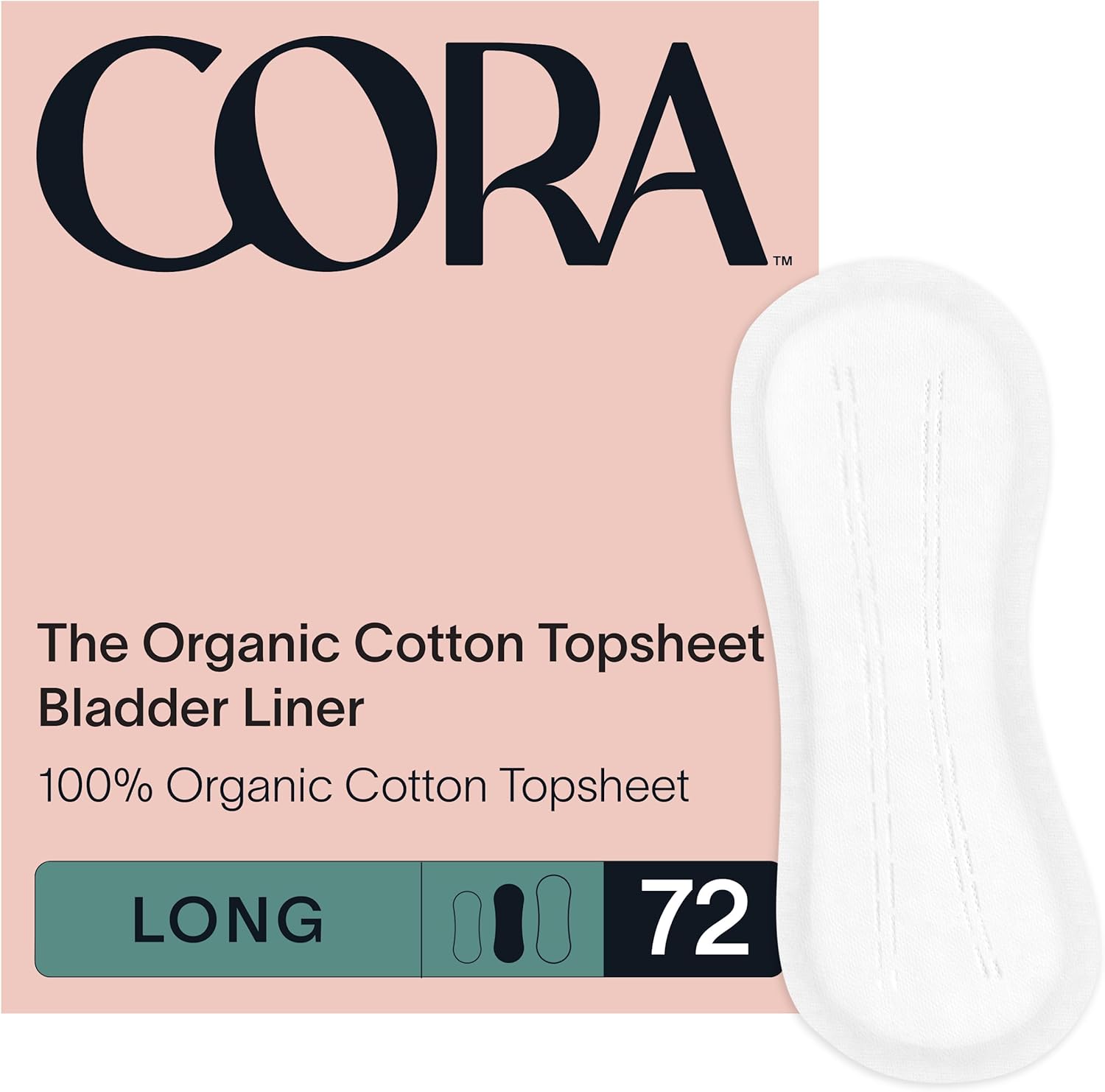 Cora Ultra Thin Organic Bladder Liners | Incontinence & Postpartum Pads For Women | Panty Liners For Bladder Leaks | Breathable Cotton (72 Long Liners)