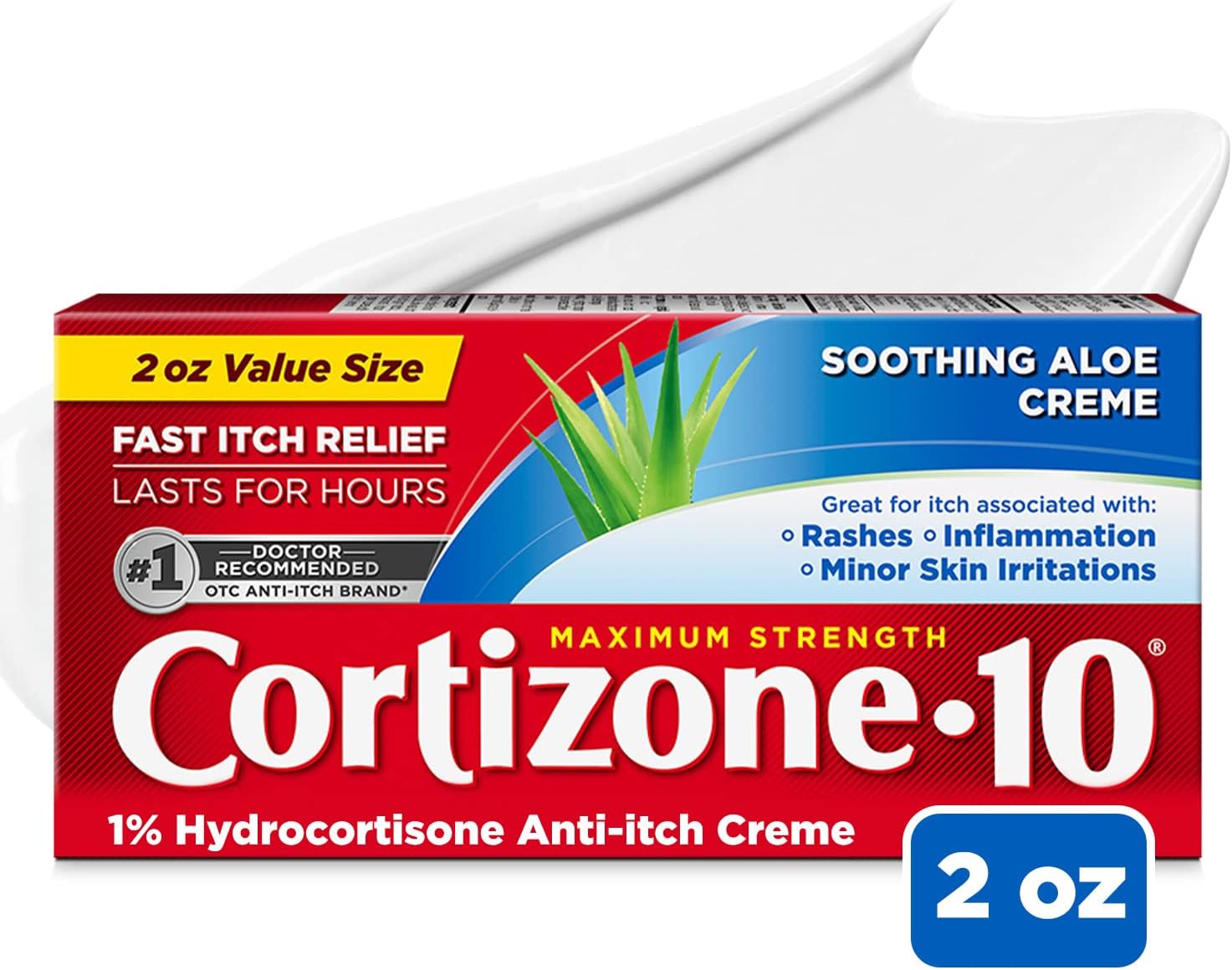 Cortizone 10 Maximum Strength Anti-Itch Cream with Soothing Aloe, 1% Hydrocortisone Creme, 2 oz
