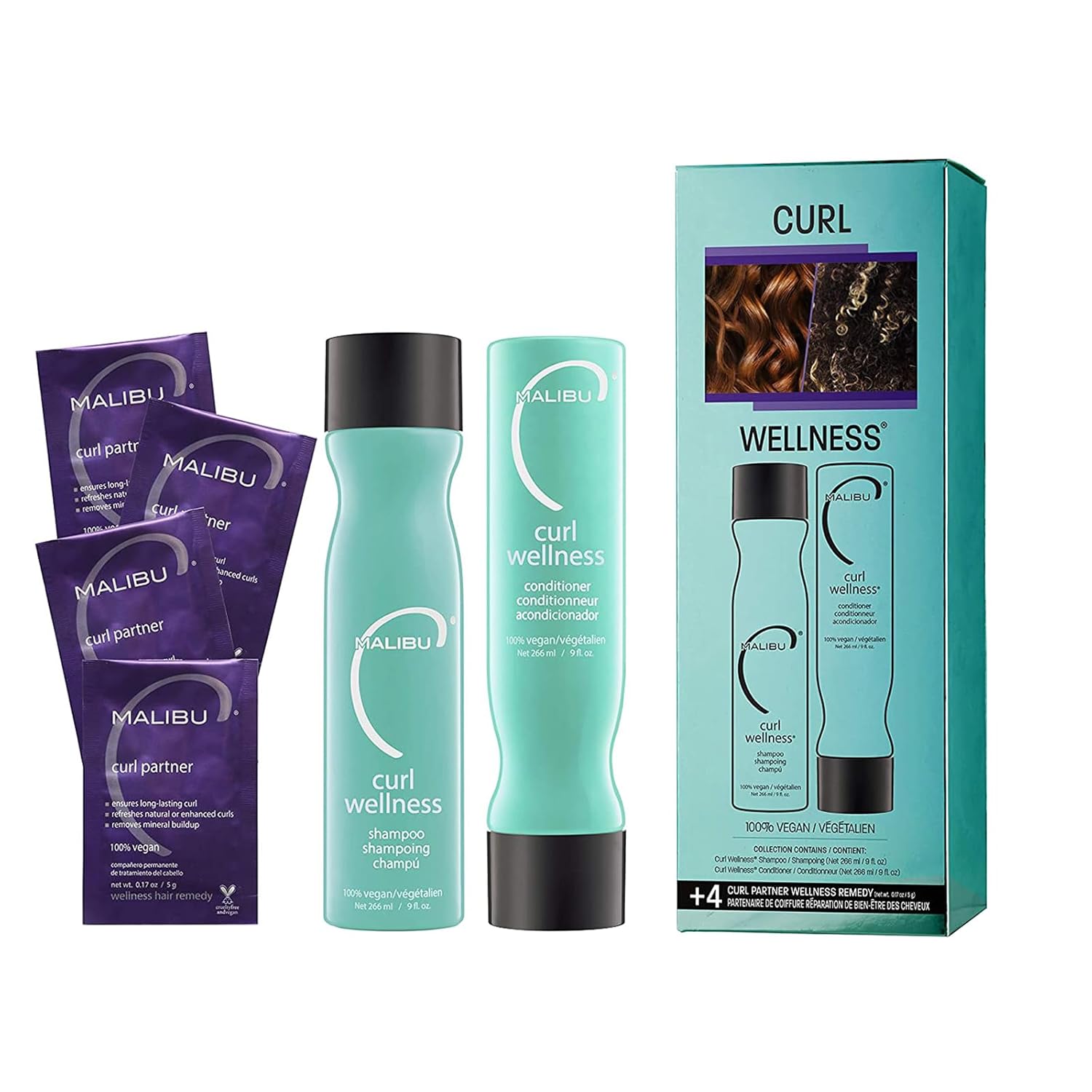 Malibu C Curl Wellness Collection - Curl-Enhancing Shampoo And Conditioner Set - Hydrating Hair Care Set With Frizz Control For Natural Curls Or Perms - Increases Moisture & Shine