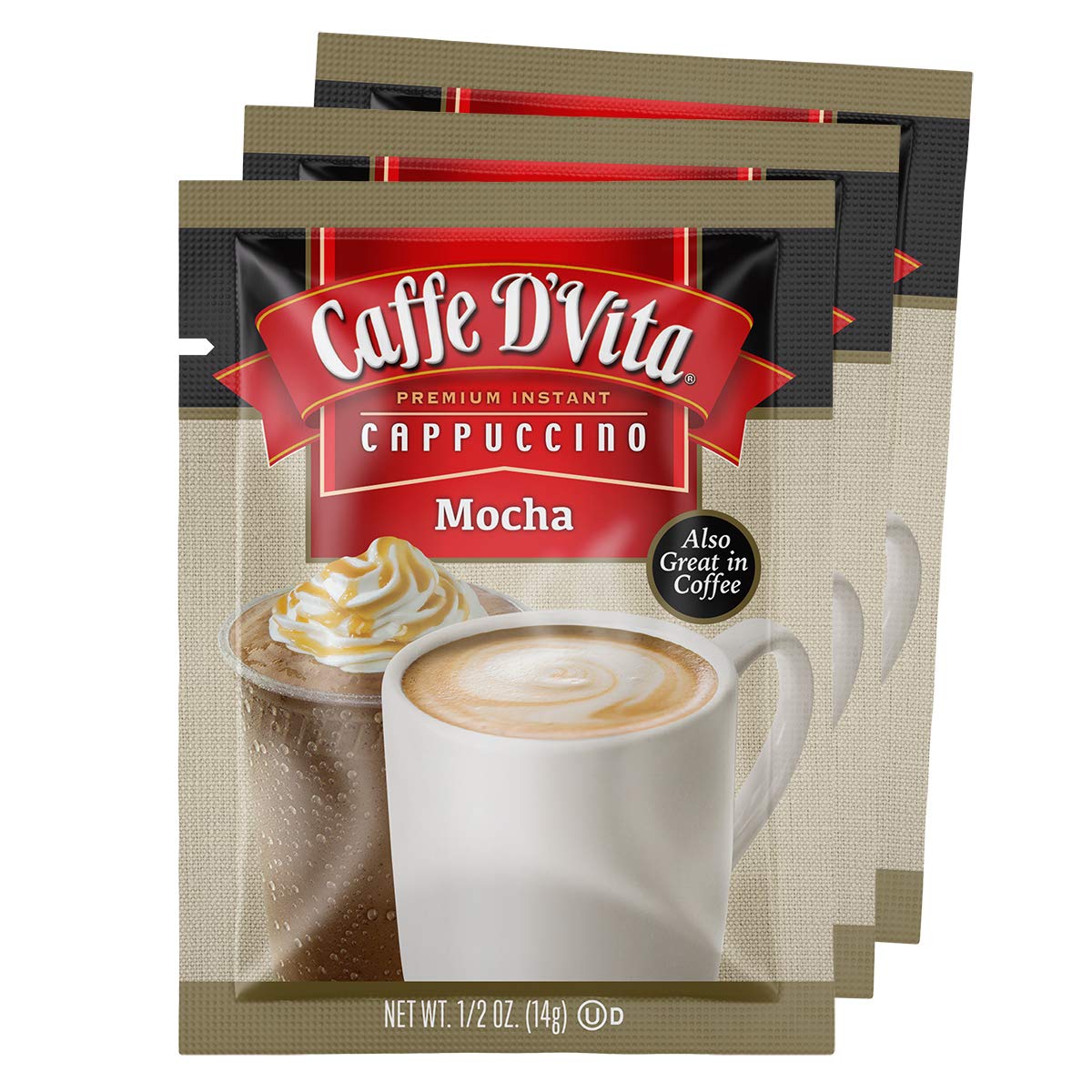 Caffe D'Vita Mocha Cappuccino Mix, Instant, Powder, Medium Roast, Gluten Free, 0.5 Oz Packets, 24-Pack