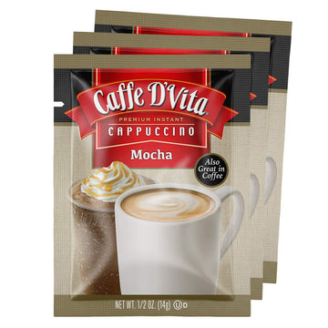 Caffe D’Vita Mocha Cappuccino Mix - Mocha Powder Mix, Instant Cappuccino Mix, Gluten Free, No Cholesterol, No Hydrogenated Oils, No Trans Fat, 99% Caffeine Free, Mocha Mix - 0.5 Oz Packets, 48-Pack