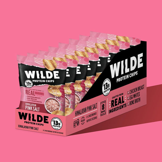 Wilde Protein Chips, Himalayan Pink Salt (1.34 Ounce Bags, Pack Of 8 Bags) Crafted From Real Ingredients: Chicken Breast, Egg Whites, Chicken Bone Broth, Sugar Free, High Protein, Keto Friendly