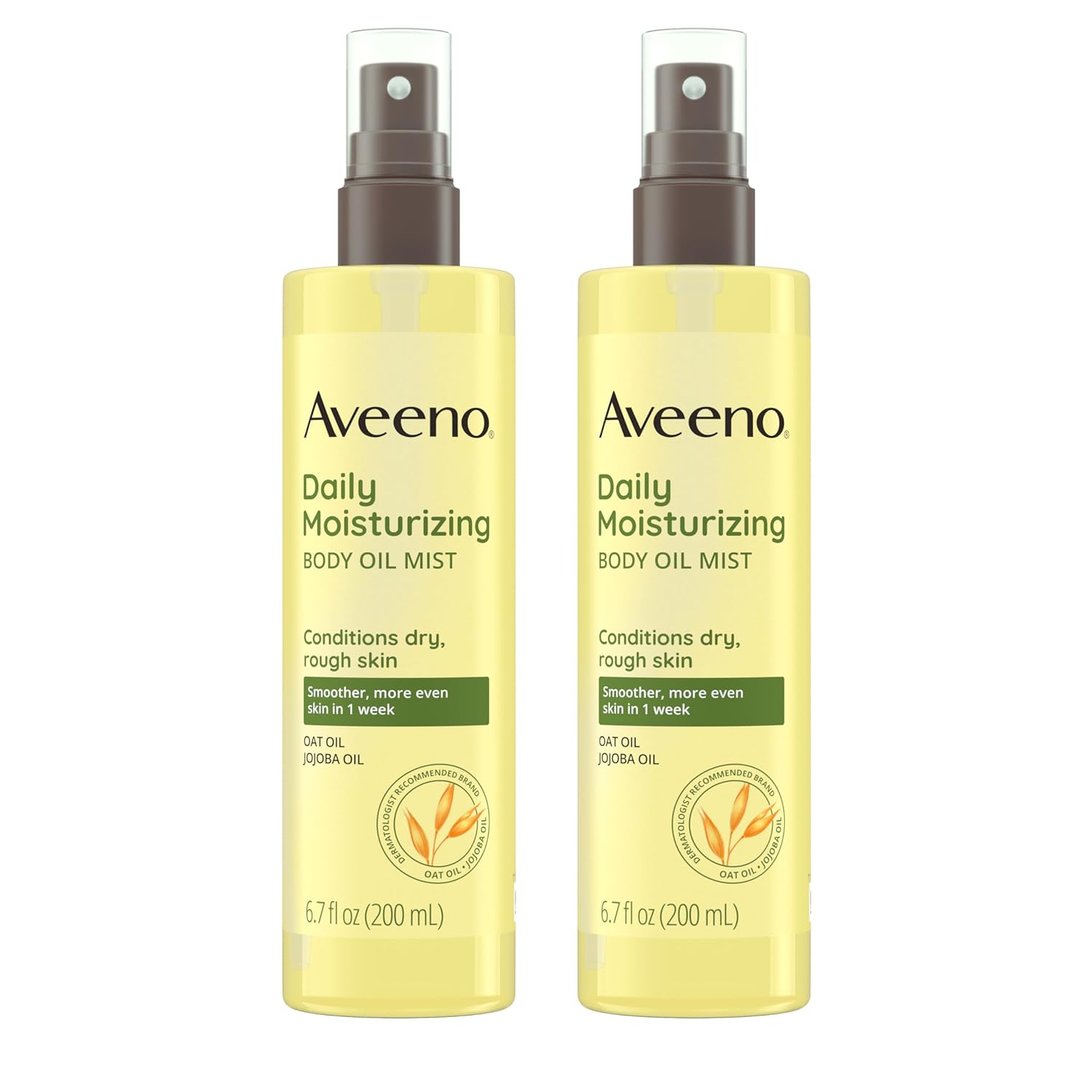 Aveeno Daily Moisturizing Body Oil Mist With Oat & Jojoba Oil For Dry Sensitive Skin, Nourishing Body Spray For Smoother Skin, Paraben-, Silicone- & Alcohol-Free, Twin Pack, 2 X 6.7 Fl. Oz