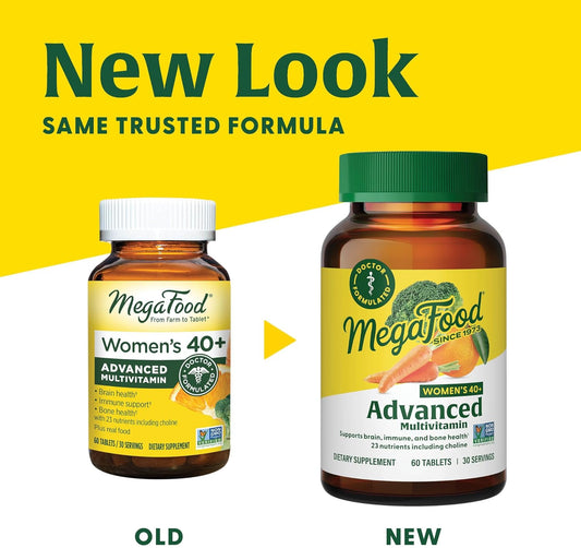 Megafood Women'S 40+ Advanced Multivitamin For Women - Dr Formulated - Vitamin B, Vitamin D3, Vitamin K2 & Choline - Energy Metabolism, Brain Health & Bone Health - Vegetarian - 120 Tabs (60 Servings)