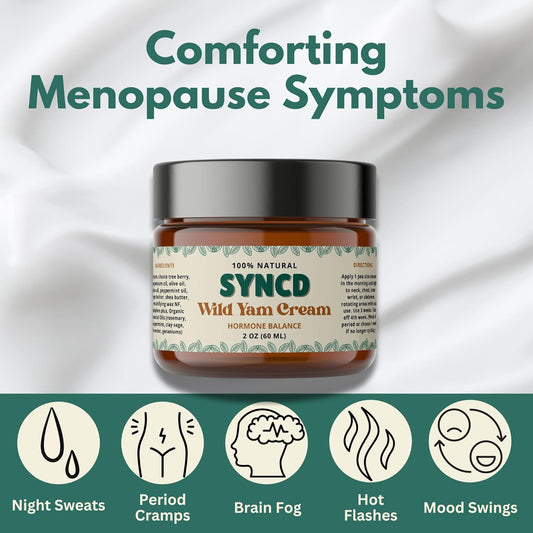 Organic Wild Yam Cream for Hormone Balance & PMS - Menopause Relief Plant Derived Topical Cream for Hot Flashes, Menstrual Cramps & Night Sweats - Made In The USA