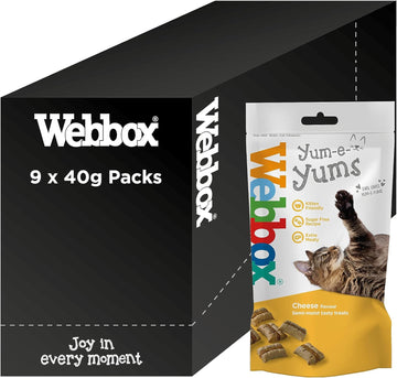 Webbox Yum-e-Yums Semi-Moist Cat Treats, Cheese - Kitten Friendly, Added Taurine, Wheat and Grain Free Recipe with No Artificial Colours (9 x 40g Bags)