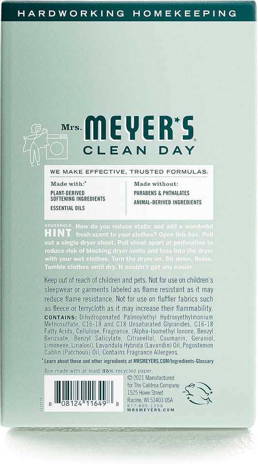 Mrs. Meyer'S Clean Day Dryer Sheets, Fabric Softener, Reduces Static, Infused With Essential Oils, Birchwood, 80 Count