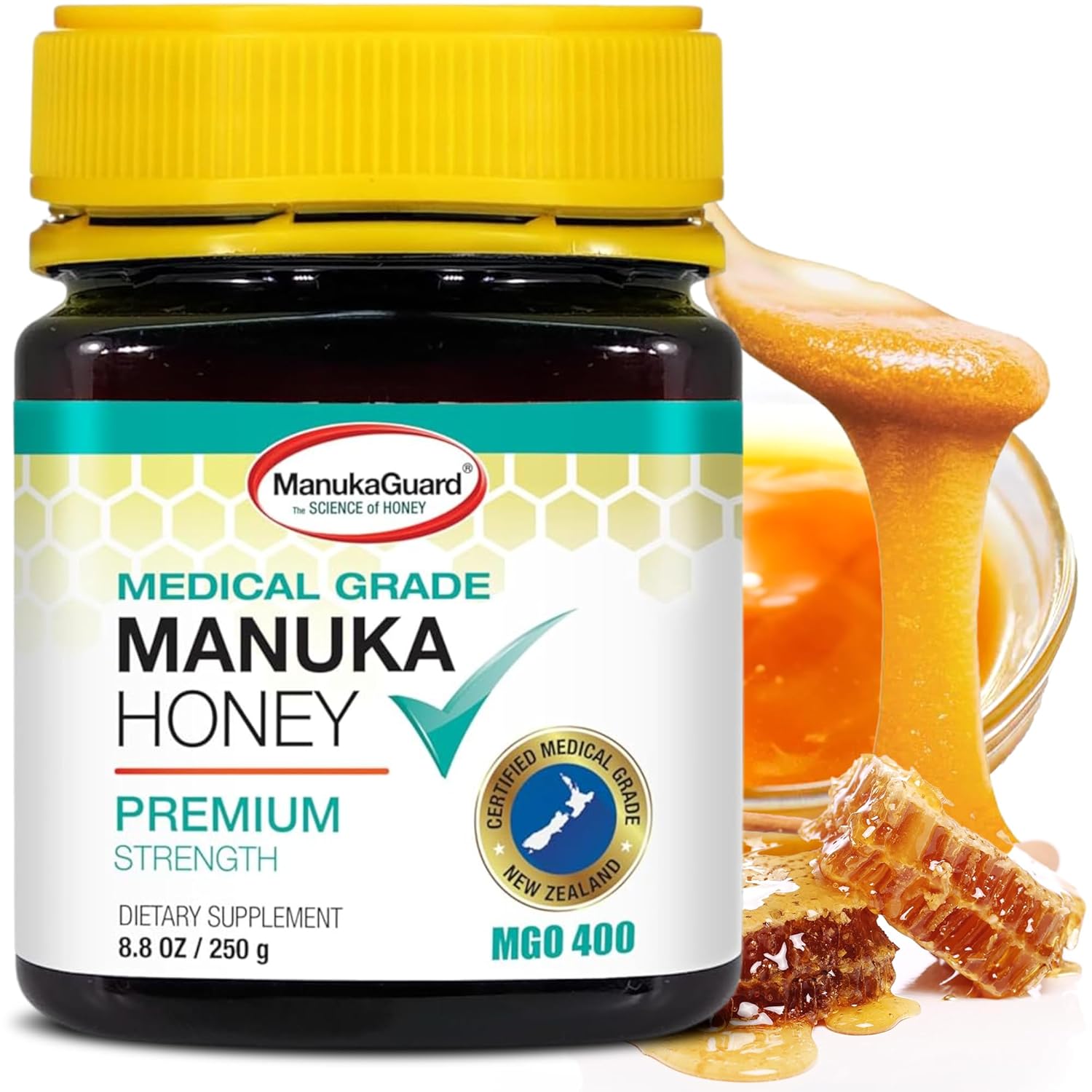 Manukaguard® Medical Grade Manuka Honey Mgo 400+ | 100% Authentic New Zealand Manuka Honey | Healing Honey For Immunity Boost | 8.8 Oz