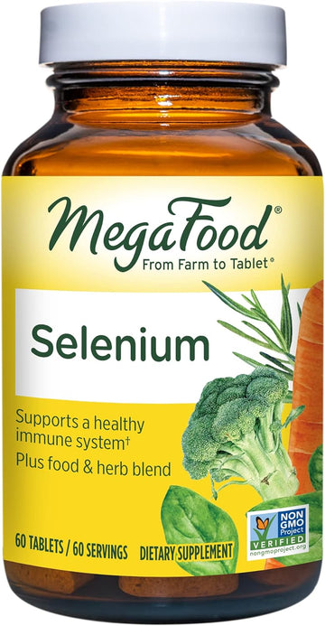 MegaFood Selenium - Selenium 50 mcg, Selenium Supplement with Food and Herb Blend - Immune Support - Vegan, Non-GMO - Made Without 9 Food Allergens - 60 Tablets (60 Servings)