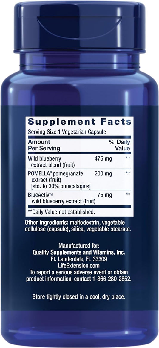 Life Extension Blueberry Extract & Pomegranate – Antioxidants Supplement With Wild Blueberry & Pomegranate Polyphenols For Brain And Heart Health - Gluten-Free, Non-Gmo, Vegetarian – 60 Capsules