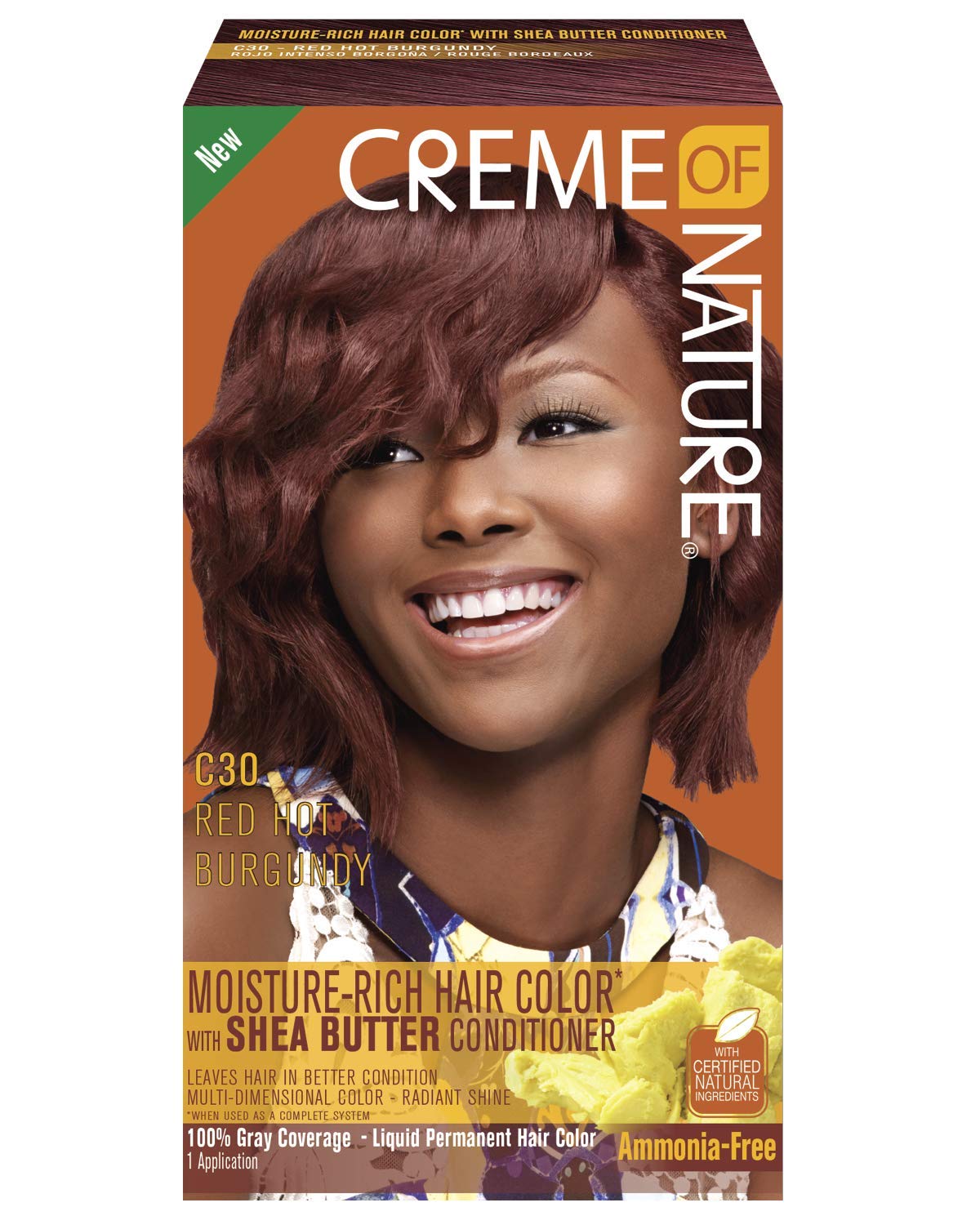 Moisture Rich Liquid Hair Color By Creme Of Nature, C30 Red Hot Burgundy, With Shea Butter Conditioner, 1 Application