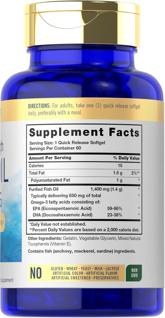 Carlyle Triple Strength Omega 3 Fish Oil | 1400Mg | 60 Softgels | Non-Gmo, Gluten Free Supplement