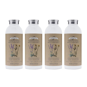 Farmstead Apothecary 100% Natural Baby Powder, Lavender Chamomile 4 oz (Pack of 4)