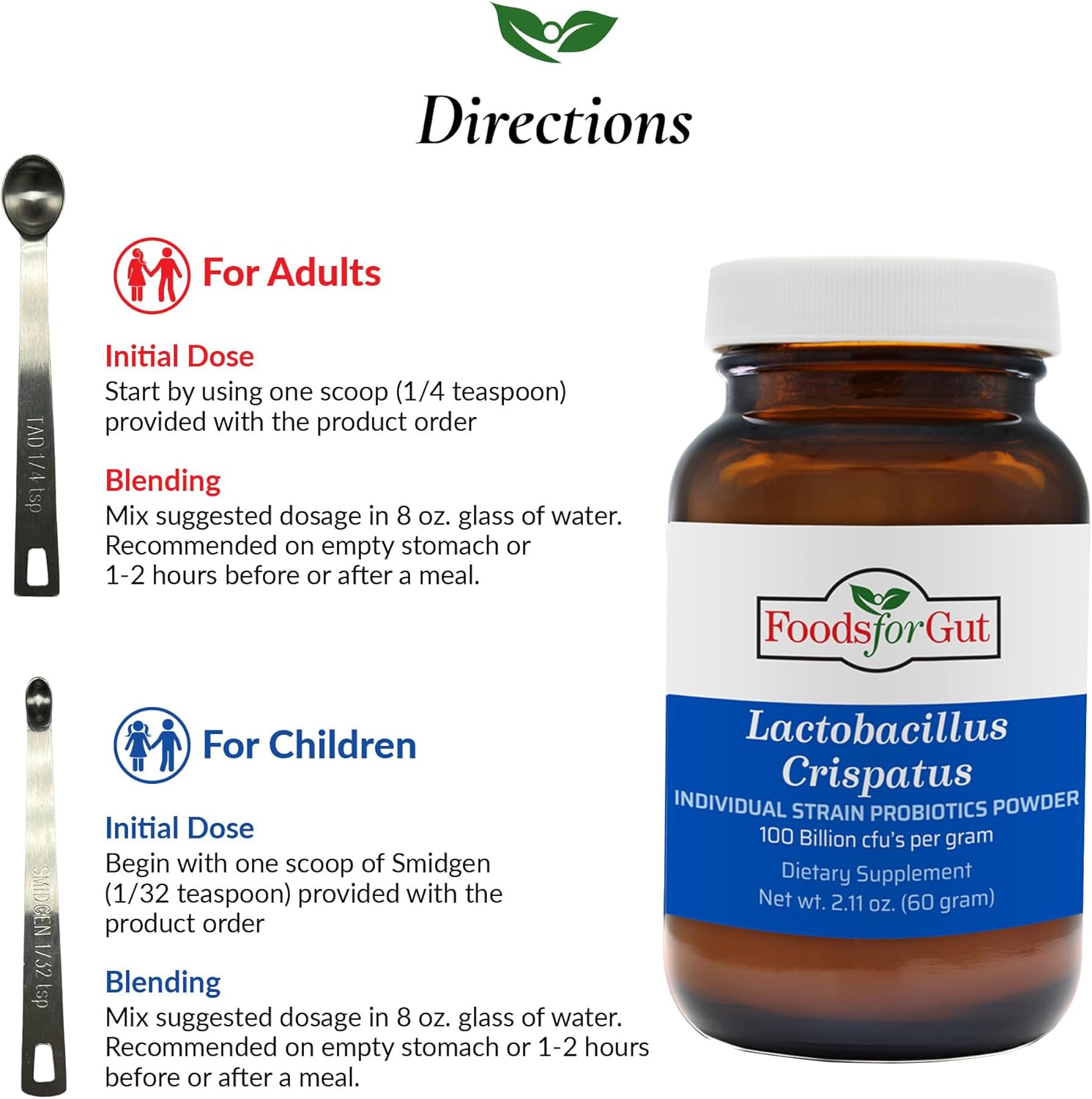 Foods For Gut Lactobacillus Crispatus Probiotic Powder 100 Billion Cfu'S | No Additives | Digestive & Immune Support | High Potency | L. Crispatus | (100 Gram) : Health & Household
