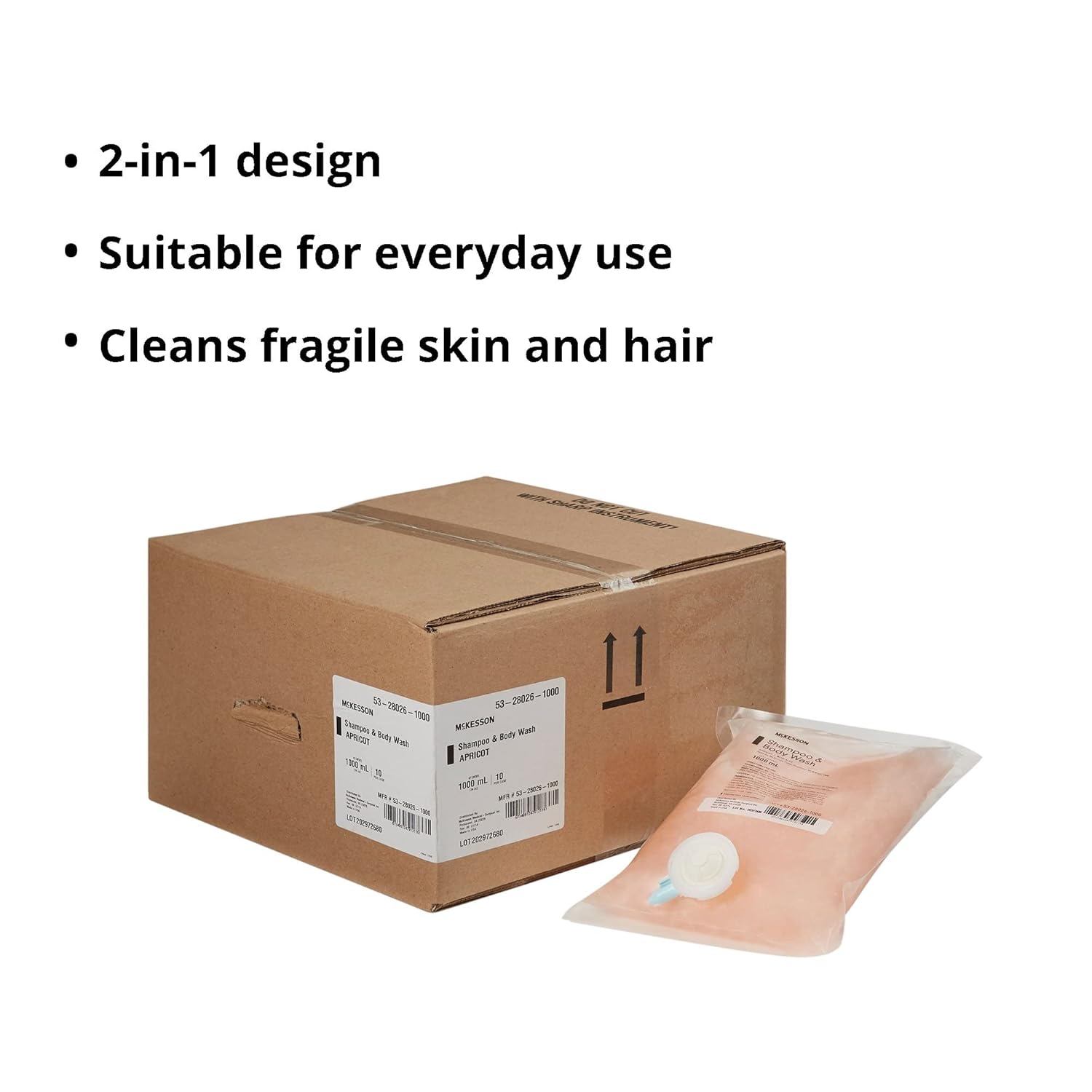 Mckesson Body Wash And Shampoo, Refill Bag, Apricot Scent 1000 Ml, 10 Count : Beauty & Personal Care