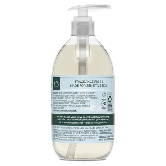 Seventh Generation Liquid Hand Soap Fragrance Free Free & Clean Unscented Hand Soap 12 Fl.Oz, Pack Of 8