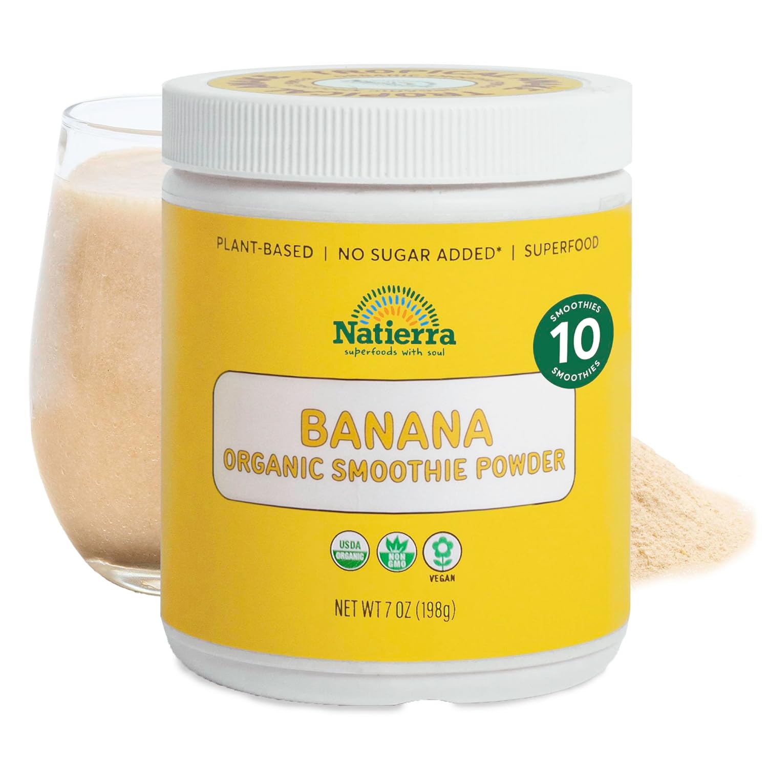 NATIERRA Banana Organic Smoothie Powder | USDA Organic, Vegan & Non-GMO | 7 oz Jar