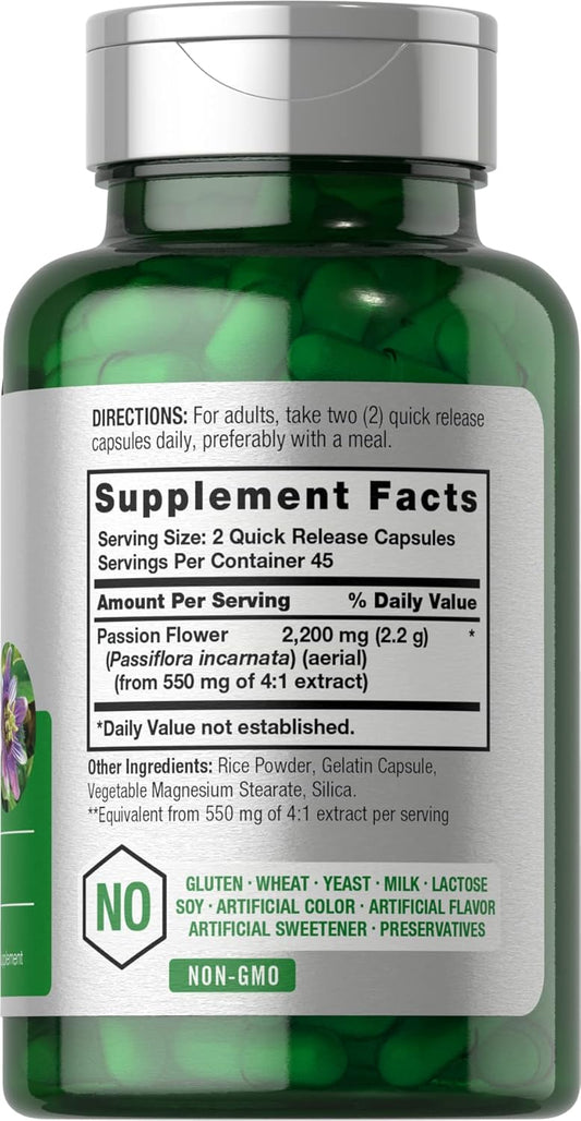 Horbäach Passion Flower Capsules | 2200Mg | 90 Count | Non-Gmo & Gluten Free Extract Supplement