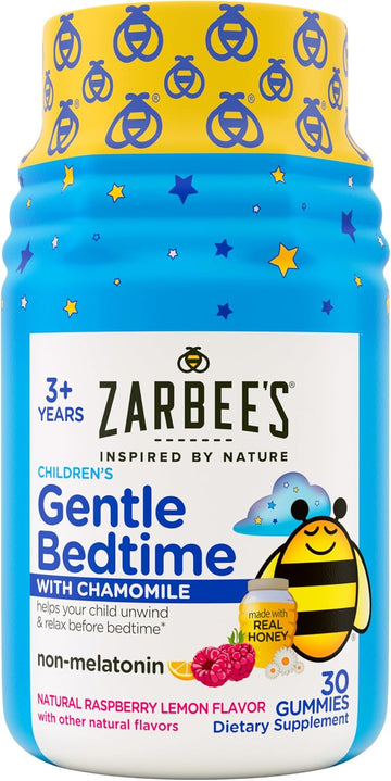 Zarbee'S Gentle Bedtime Gummies For Kids - Melatonin-Free Blend Of Natural Honey, Raspberry Lemon, And Chamomile Helps Children Unwind And Relax To Prepare For Sleep, 30Ct