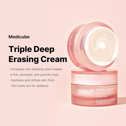 Medicube Triple Collagen Cream - Hydrating & Firming Moisturizer With Hyaluronic Acid, Premium Elastin, Shea Butter - Wrinkle Care & Boosts Elasticity - Korean Skincare, 1.69 Oz