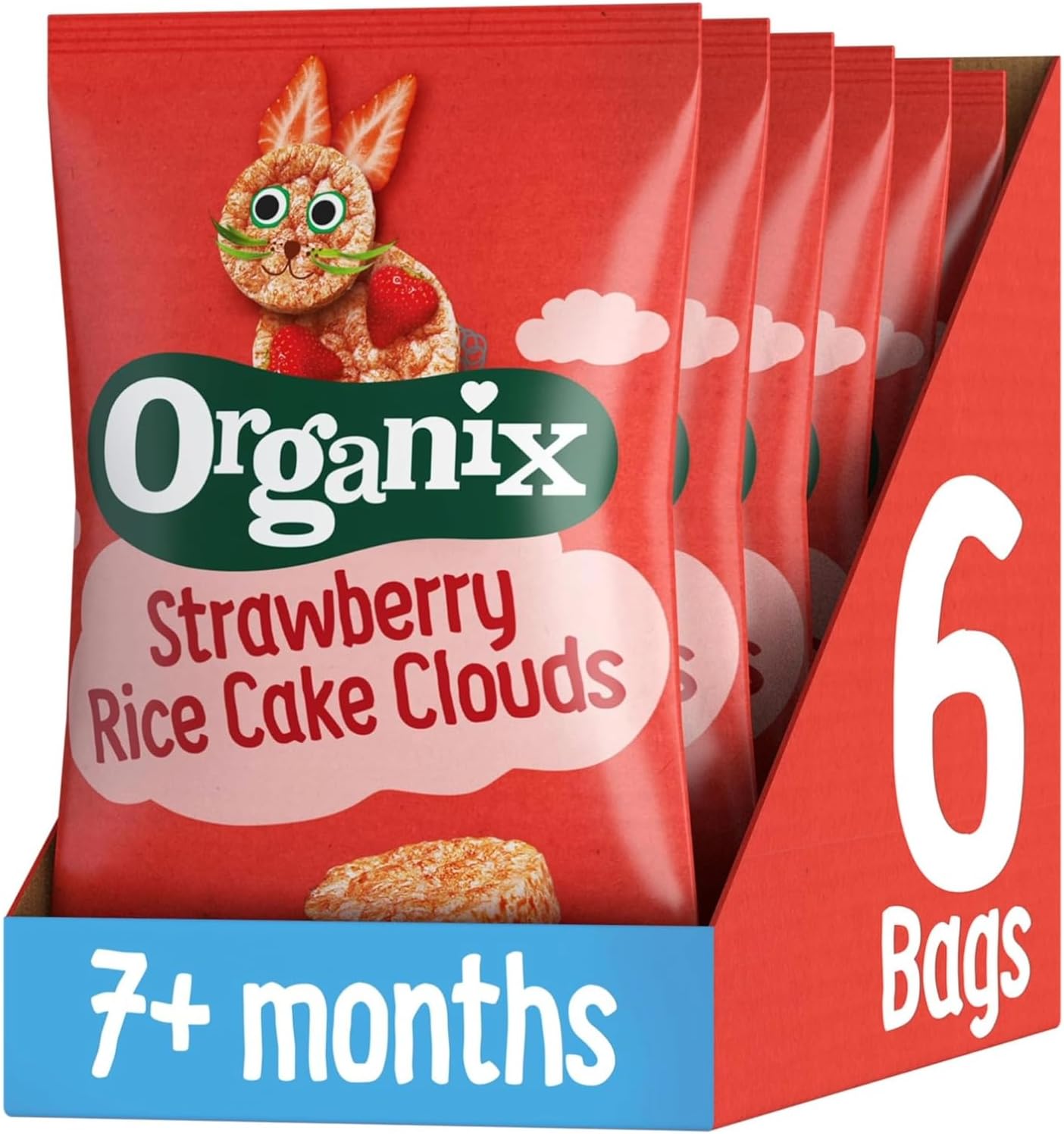 Organix Strawberry Rice Cake Clouds, Baby Rice Cakes Snack, Finger Food, 7+ Months 40 G (Pack Of 6)