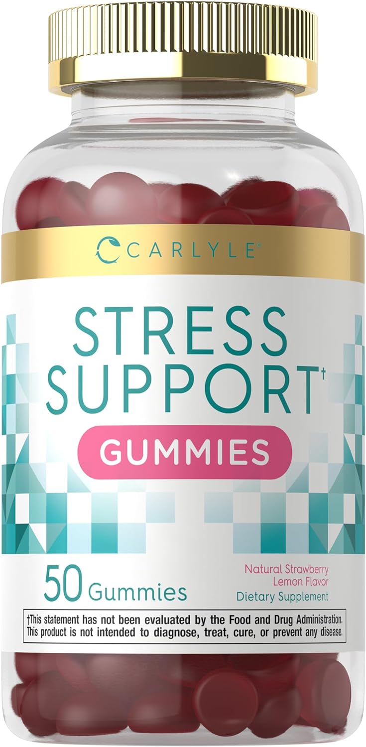 Carlyle Stress Support Gummies | 50 Count | with GABA and L-Theanine | Strawberry Lemon Flavor | Non-GMO, Gluten Free Supplement