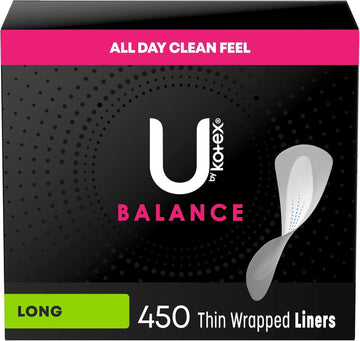 U By Kotex Balance Daily Wrapped Panty Liners, Light Absorbency, Long, 450 Count (5 Packs Of 90) (Packaging May Vary)