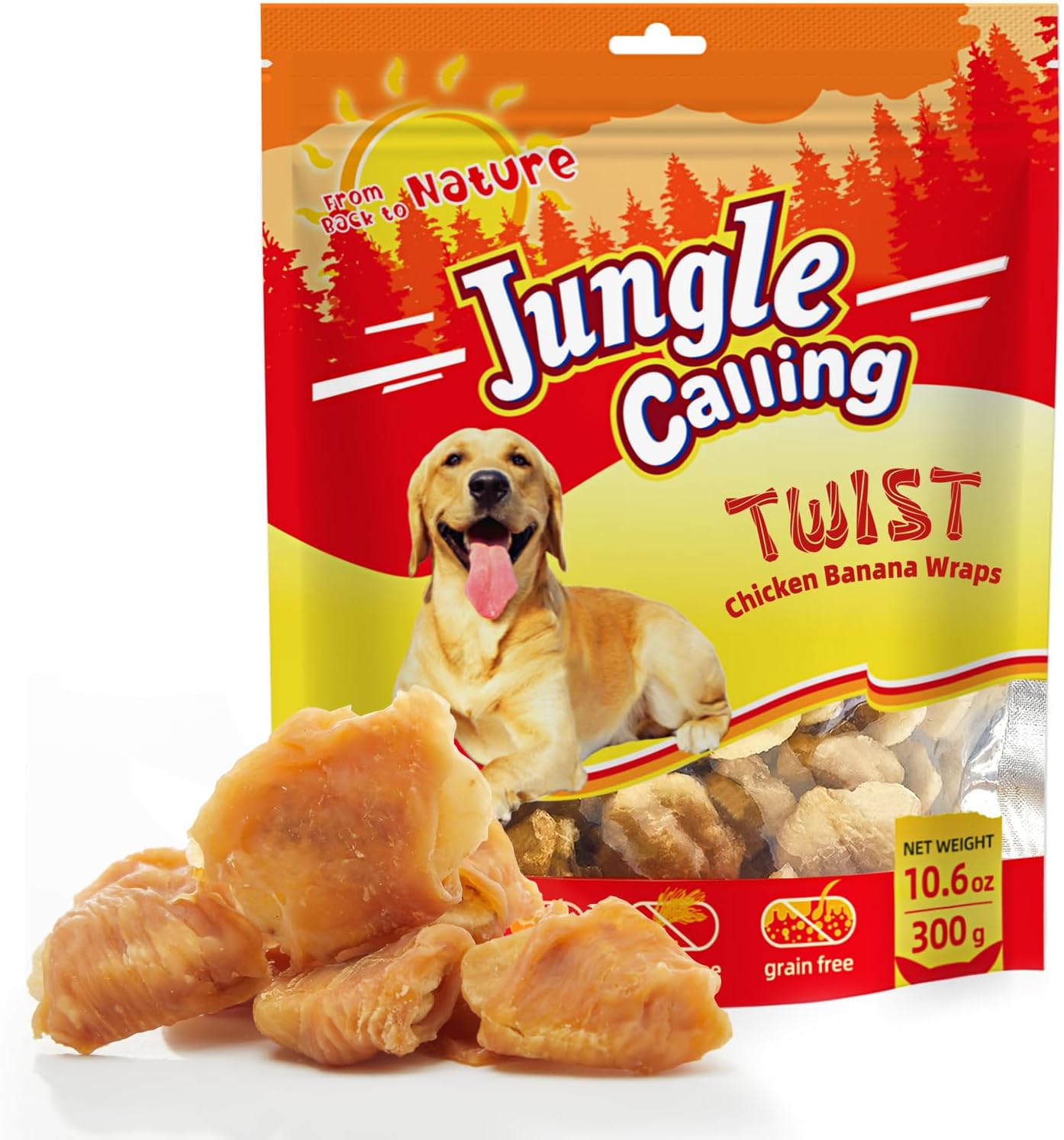 Jungle Calling Dog Treats, Chicken Wrapped Banana Dog Treats, Grain Free Rawhide Free Dog Chews, Low Fat Dog Treats For Small Medium Dogs, Chewy Dog Training Treats, 10.6 Oz