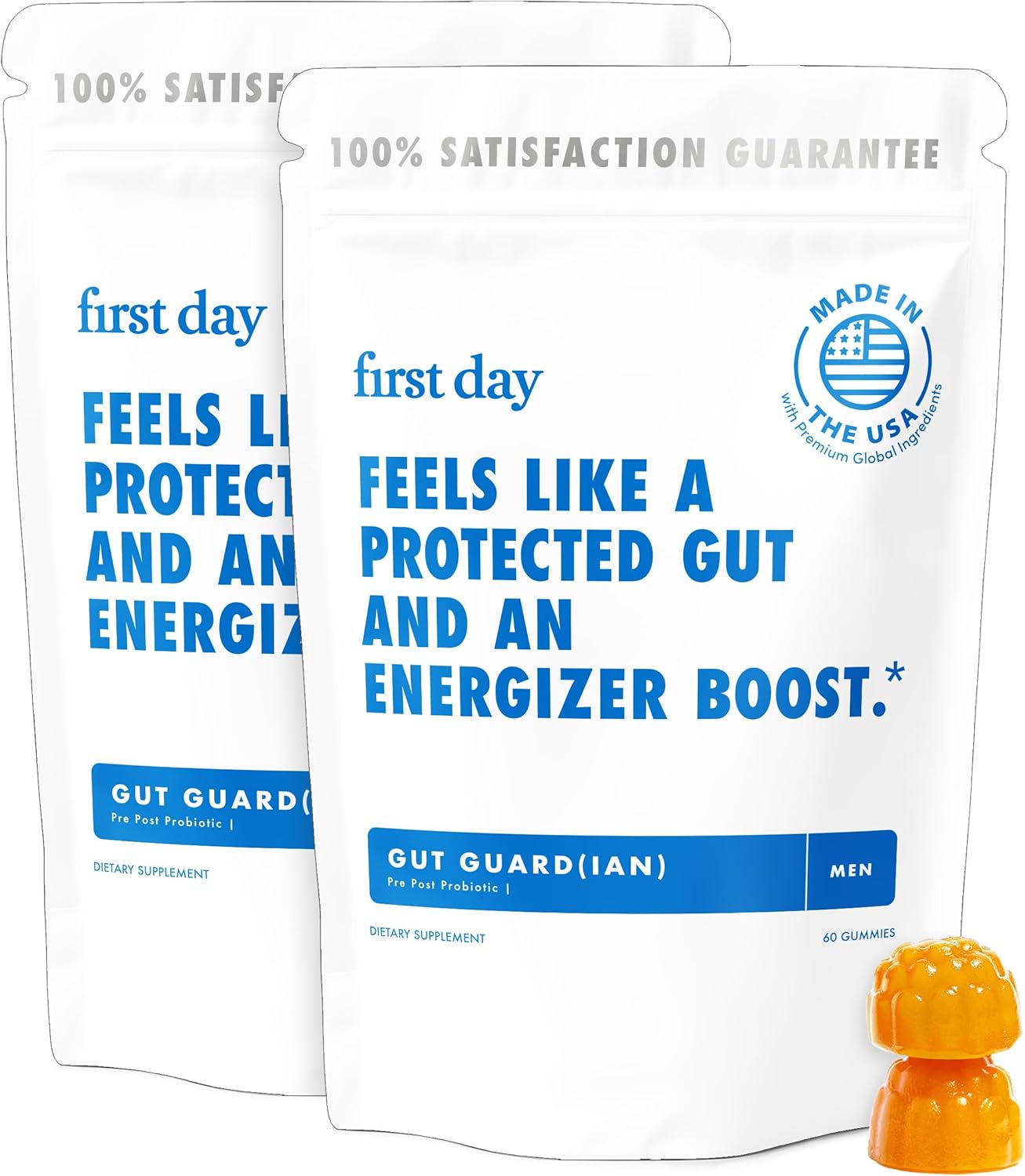 First Day 3 In 1 Probiotics For Men - Prebiotic, Probiotic & Postbiotic Supplement – Mens Probiotic For Digestive Health, Oral Health, Immune Function, Energy, Gut Health For Men – 30-Day Supply
