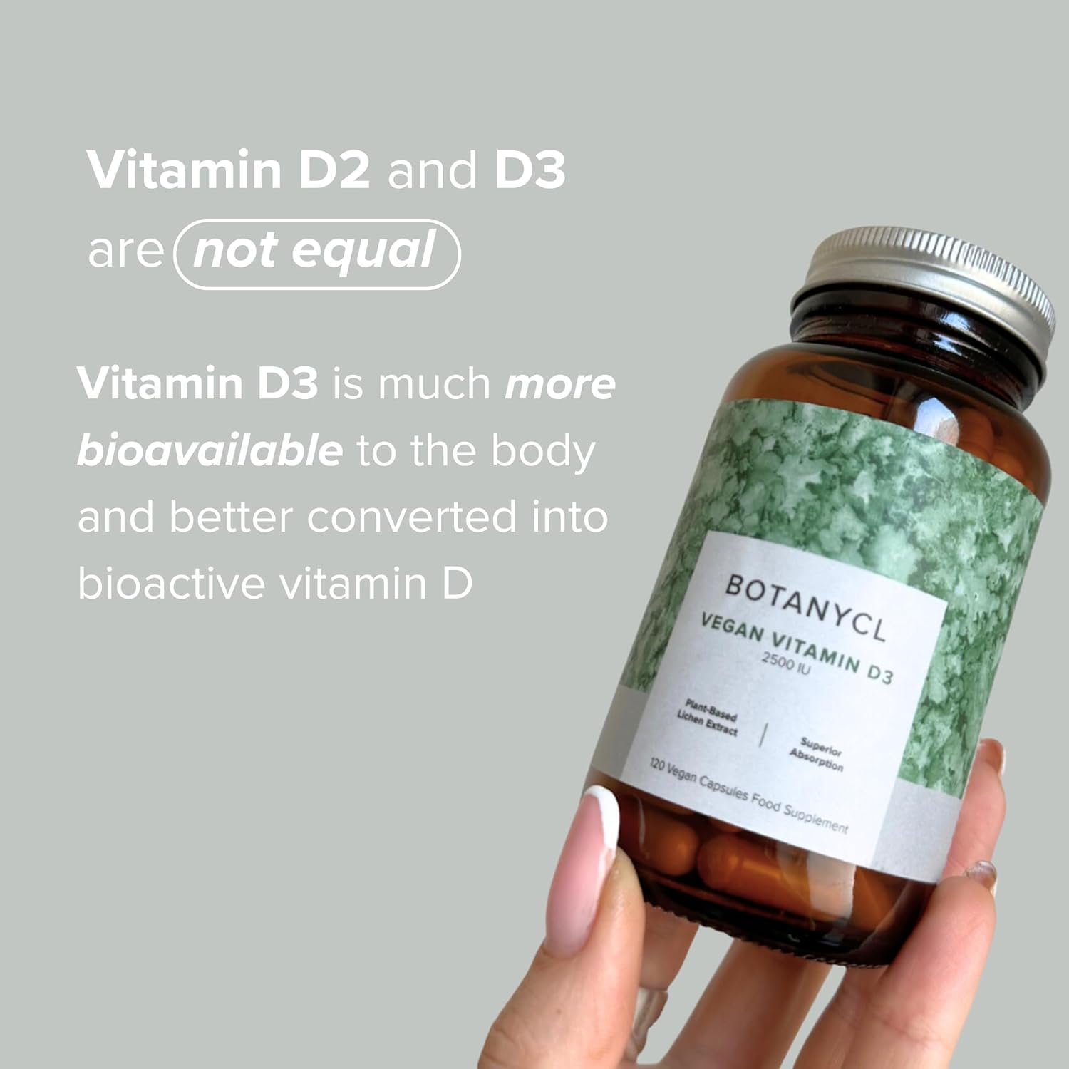 Botanycl Vegan Vitamin D3 - As Seen on Dragons’ Den - 2500 IU - 120 Capsules - 4 Month Supply - 100% Plant-Based from Lichen - Supports Hair, Mood, Immune Health & Bone Strength : Amazon.co.uk: Health & Personal Care