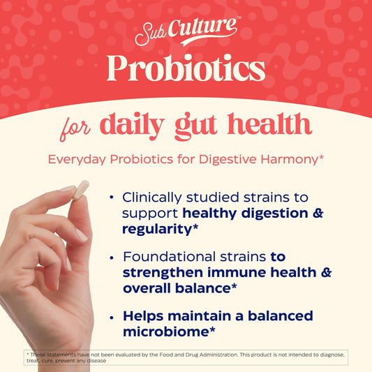 Enzymedica, Subculture Probiotics For Men And Women, Capsules For Daily Gut Health, 30 Billion Cfu + 7 Live Strains, Digestion, Regularity & Immune Health, Lactobacillus And Bifidobacterium, 30 Count