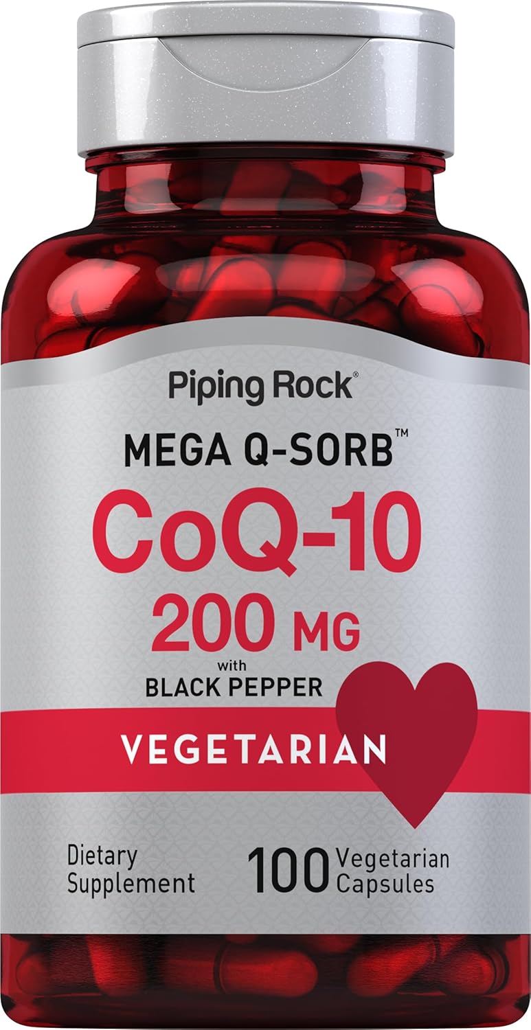 Piping Rock Coq10 200 Mg | 100 Capsules | Mega Q Sorb | Vegetarian, Non-Gmo, Gluten Free Supplement