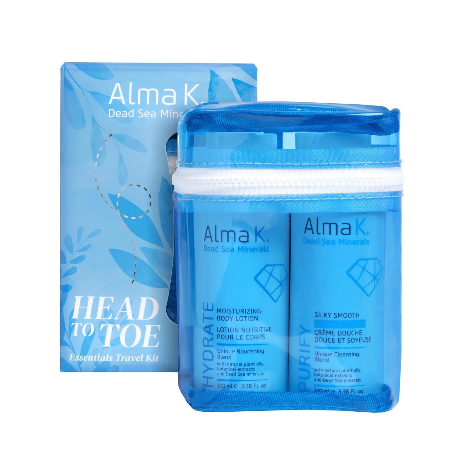 Alma K Head To Toe Essentials Travel Kit - Moisturizing Body Lotion, Silky Smooth Shower Cream, Shine And Glow Shampoo & Conditioner (4 Pc) : Beauty & Personal Care