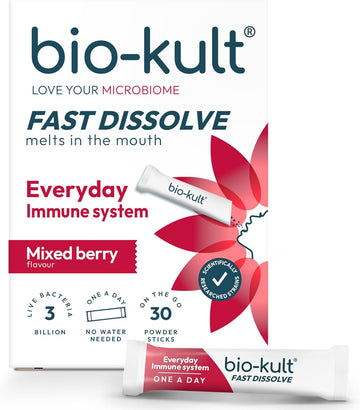 Bio-Kult Everyday Fast Dissolves Powder For Gut Health | 3B Cfu + Vitamins C & D | Daily Digestive Support | Peach Flavour | 30 Sachets