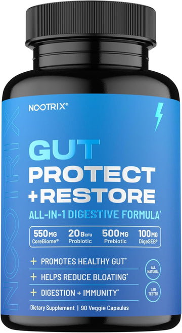 Gut Protect + Restore | Probiotics W/Digestive Enzymes For Colon Cleanse & Bloating Relief | Gut Health Supplement With Postbiotics & Prebiotics | Gut Cleanse For Women & Men | 90 Vegan Capsules