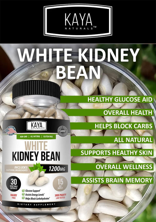 Kaya Naturals White Kidney Bean - Carb Blocking Supplement - 100% Pure Fat Absorber For Weight Support, Helps Metabolize Fats, Clinically Tested, Promotes Healthy Body Weight - 60 Capsules