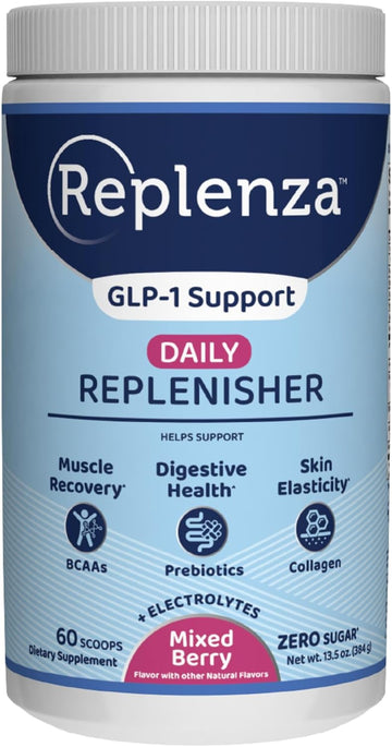 Daily Replenisher Glp-1 Nutritional Support, Powder, Muscle Recovery, Digestive Health & Skin Elasticity Mix Of Amino Acids, Prebiotics And Collagen Peptides – Berry Flavor, 2 Pk Of 30 Scoops