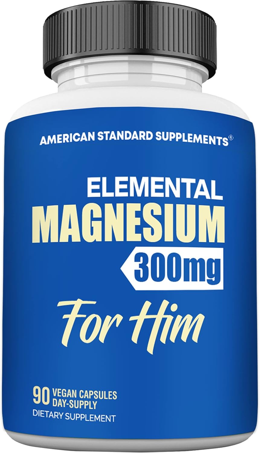 American Standard Supplements Magnesium Glycinate 300Mg Per Serving As Magnesium Glycinate, Magnesium For Him - Vegan, Gluten Free, Non-Gmo, 90 Capsules, 45 Servings