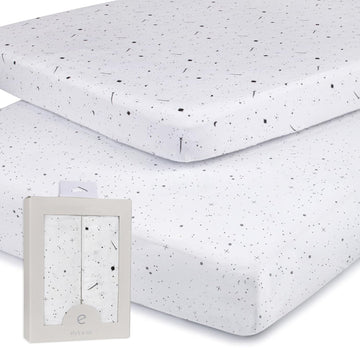 Pack N Play Portable Crib Sheet Set 100% Jersey Cotton 2 Pack 38”X24”X5” (Black And White Celestial)