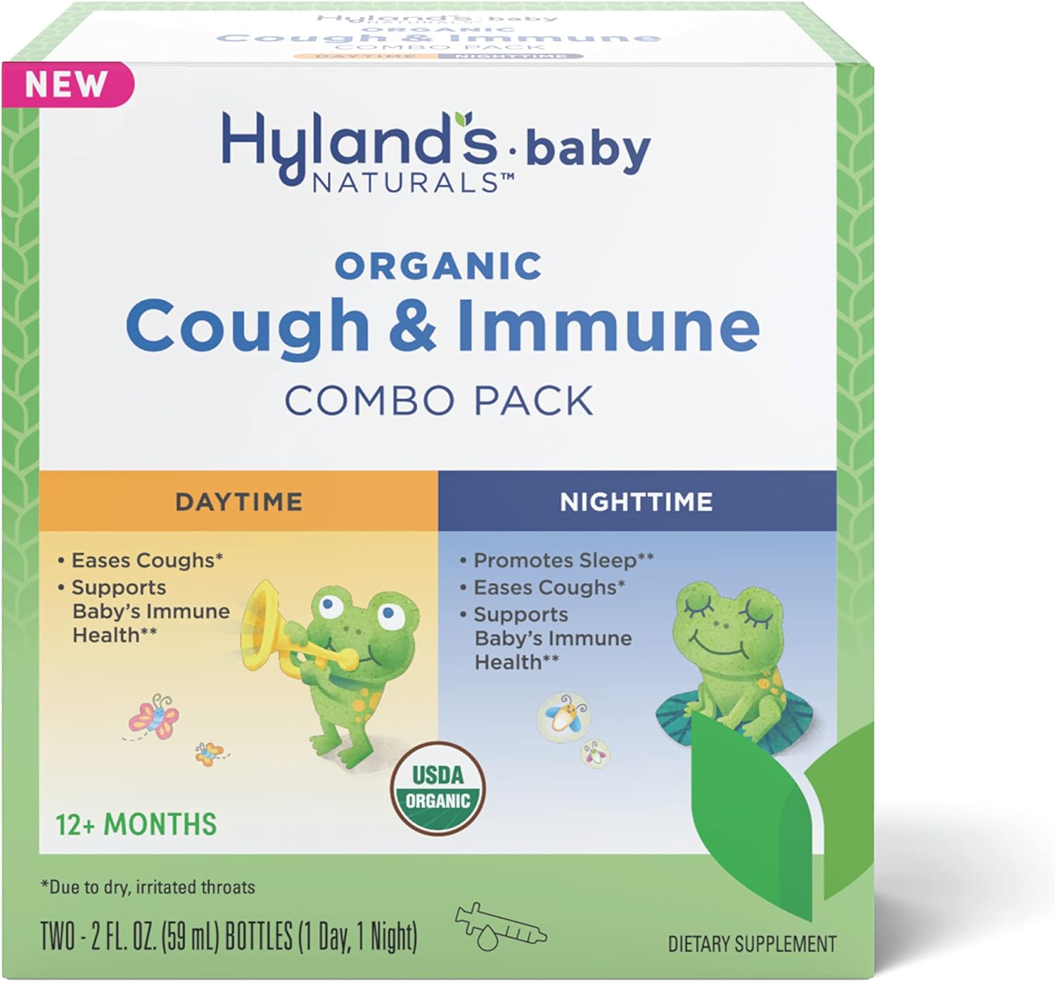 Hyland'S - Baby - Organic Cough Syrup & Immune Support Day & Night Combo Pack - Eases Coughs, Supports Immunity, Sleep Aid, Two 2 Fl Oz. Bottles (4 Fl Oz)