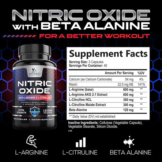 Extra Strength Nitric Oxide Supplement L Arginine 3X Strength - Citrul