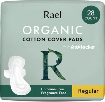 Rael Pads For Women, Organic Cotton Cover Pads - Regular Absorbency, Unscented, Ultra Thin Pads with Wings for Women (Regular, 28 Count)