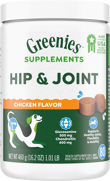 Greenies Supplements Hip And Joint Supplements For Dogs, Chicken Flavor, 80 Count Soft Chews Dog Joint Supplements, 16.2 Oz