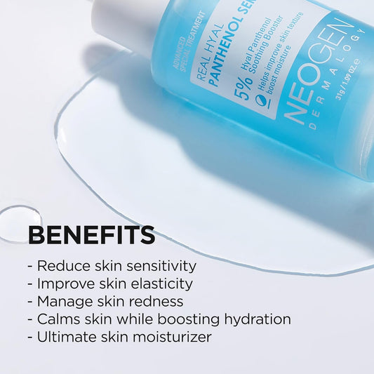 Dermalogy By Neogen Real Hyal Panthenol Serum For Face With Panthenol For Instant Hydration, 8 Types Of Hyaluronic Acid For Skin Moisturizing And 10 Vitamins For Skin Revitalization 31G/1.09Oz