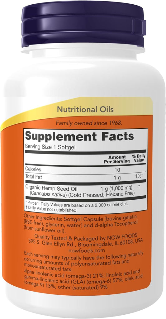 NOW Supplements, Hemp Seed Oil 1,000 mg, Essential Fatty Acids, Nutritional Oil, 120 Softgels