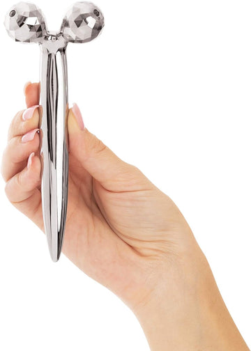 Contouring Face Roller - Skin Care Face Massager Tightens & Tones Skin Appearance, Improves Complexion, and Reduces Aging & Wrinkles, Silver