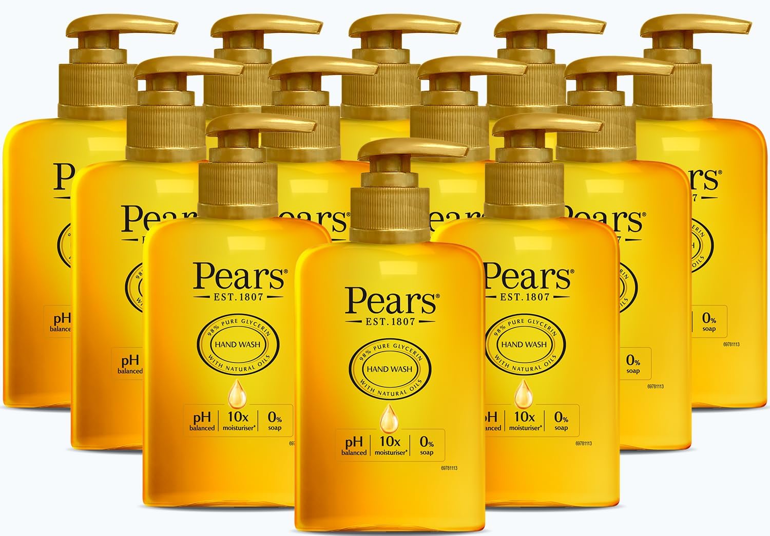 Pears Pure & Gentle Moisturising Liquid Hand Wash - Enriched With Glycerin And Formulated With Natural Oils, 10X More Moisturiser* - Soap-Free Cleanser Ideal For Men And Women | 250Ml (12 Pack)