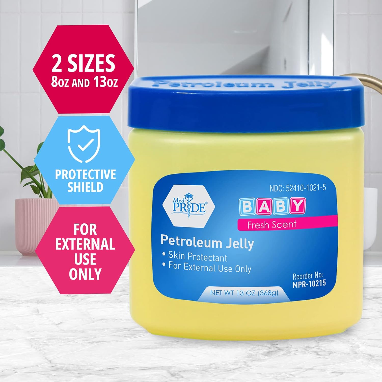 Med Pride Petroleum Jelly Large 13 Oz, Baby Petroleum Jelly For Newborn, Skin Protectant And Moisturizer For Dry Skin, Chapped Lips, Diaper Rash