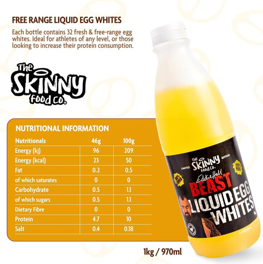 Skinny Food Co Free Range Liquid Egg Whites 6X1L - 100% Pure, High Protein, Low Fat - Vegetarian, Dairy-Free, Gluten-Free No Preservatives - Ideal For Fitness, Diets, Recyclable Packaging
