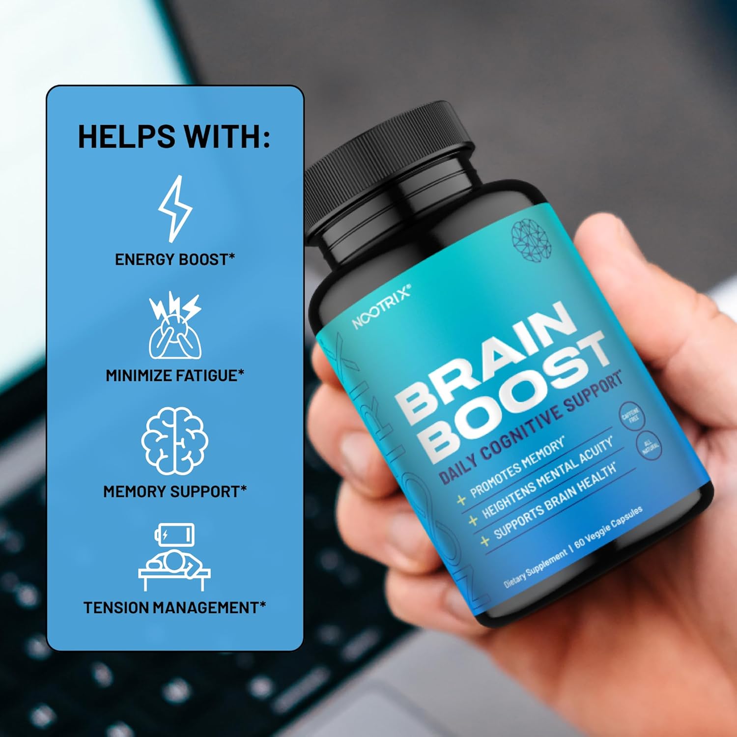 Nootrix Brain Boost Nootropic Supplement | Supports Memory, Mental Focus, Cognitive Health & Energy | Caffeine-Free, Promotes Healthy Mood & Brain Function w/Gingko Biloba & DMAE | 120 Capsules : Health & Household